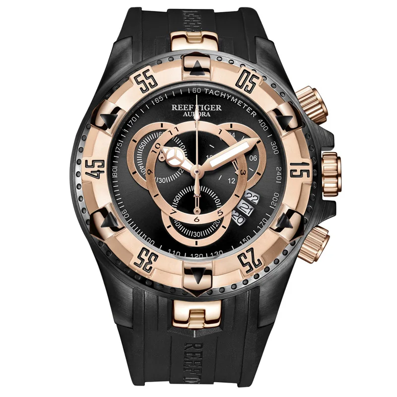 Reef Tiger/RT большие спортивные часы мужские черные часы с хронографом резиновые модные водонепроницаемые часы Relogio Masculino RGA303-2 - Цвет: RGA303-2-BBBP