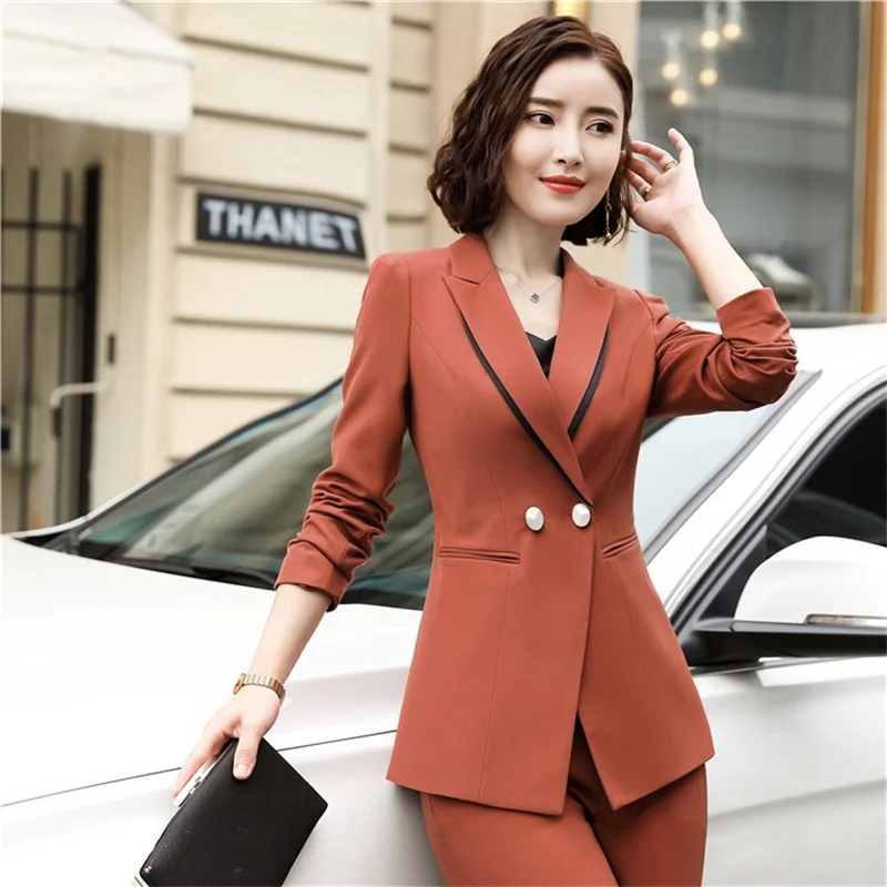 Fashion 2 Piece Sets Women's Pant Suits Double Breasted Loose Blazer Jacket & Pencil pants Office Lady Suit Women Outfits