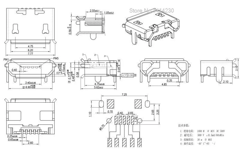 10 шт. бык рога micro usb 5pin USB гнездо