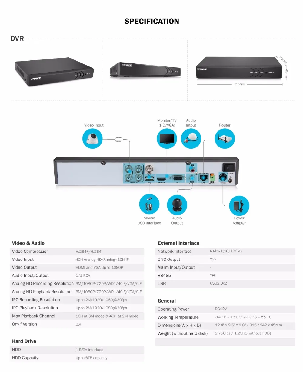 ANNKE 4CH 3MP 5в1 CCTV DVR HDMI Hybrid 4 шт 3MP 1920*1536 Смарт ИК купольная наружная камера безопасности Система наблюдения H.264