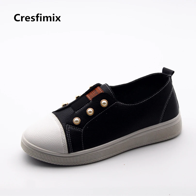 

Обувь Cresfimix для женщин, Милая женская обувь из искусственной кожи, удобная обувь без шнуровки, модная черная Уличная обувь