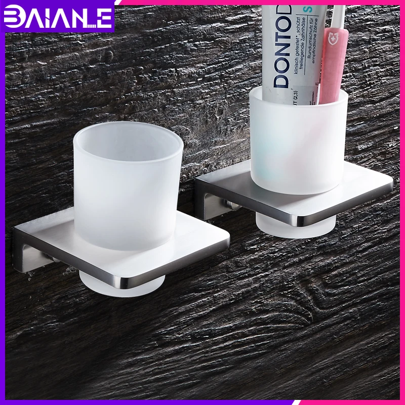 

Toothbrush Holder Aluminum Glass Cup Tumbler Holder Bathroom Accessories Tooth brush Holder Set Wall Mounted Toothpaste Rack