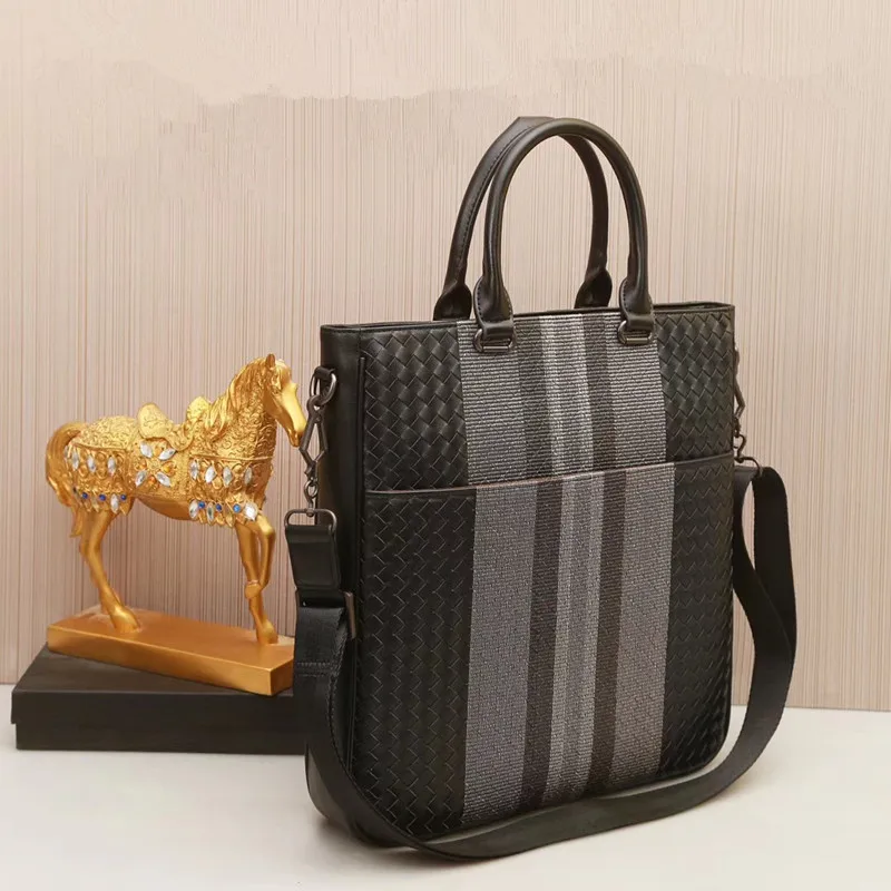 Kaisiludi embroidery men's handbag business leather single-shoulder slant braided men's bag leather briefcase casual computer ba