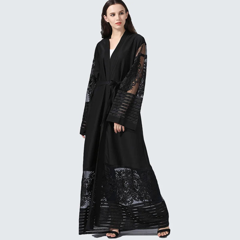 Осенняя блуза размера плюс Mujer De Moda abaya Женский Длинный Шифоновый кружевной кардиган-кимоно Mujer Roupa корейская модная одежда