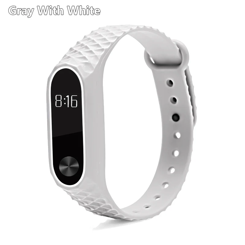 Gray with white BOORUI mi band 2 ремешок Pulseira силиконовый mi band 2 аксессуары Алмазный ремешок на запястье анти-потеря двойной цвет сменный ремешок для часов - Цвет: Gray with white