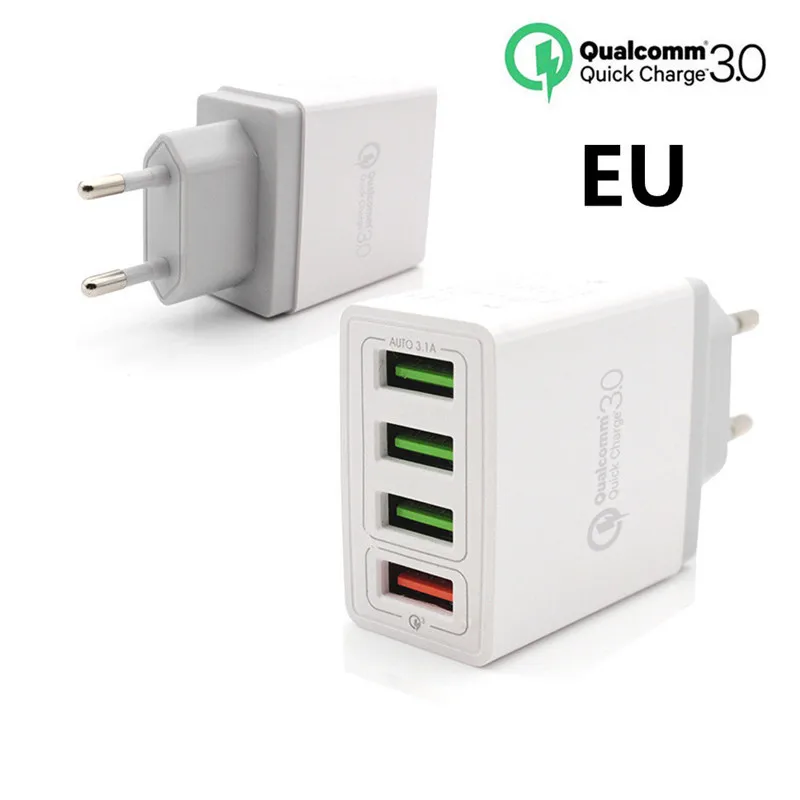 QC 3,0 6.2A высококачественное зарядное устройство для телефона с разъемом EU/USA быстрое настенное зарядное устройство s Кабели 4 порта USB для iphone X samsung huawei Xiaomi