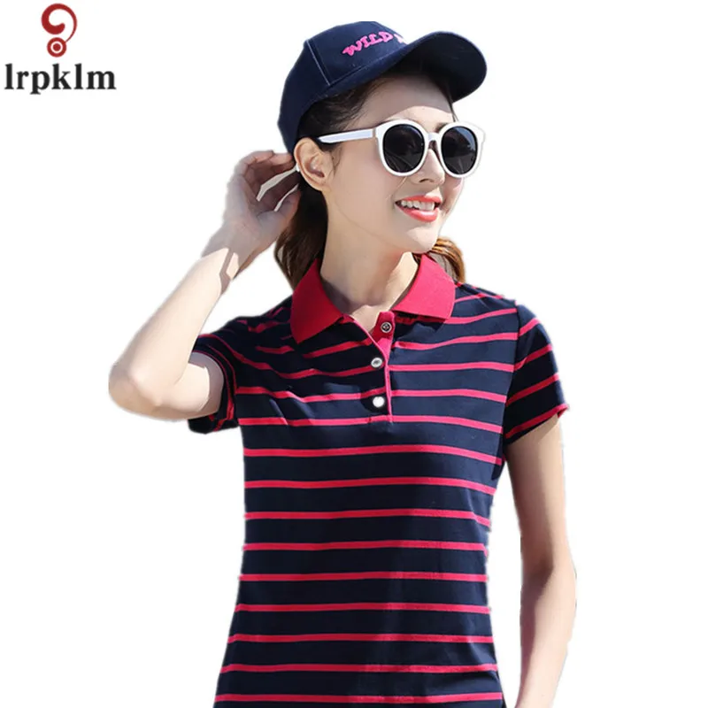 Женская Базовая рубашка в полоску белая поло с коротким рукавом английском стиле