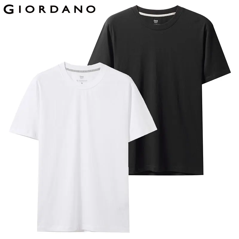 42Black and white Giordano футболка мужская две пары комбинированных футболок с коротким рукавом и круглым воротом, две футболки идут в паре и имеют широкий выбор цвет и размеров - Цвет: 42Black and white