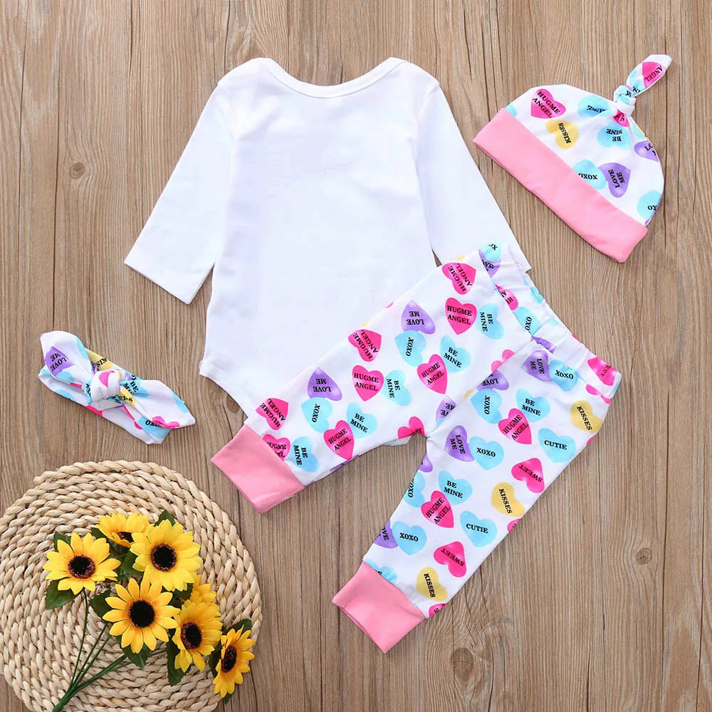4 шт. комплекты летней одежды для новорожденных девочек комбинезон с надписью Heart