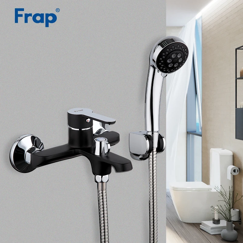 Смеситель для душа Frap F3242 черный латунный с хромированной насадкой