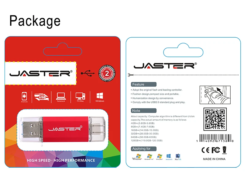 Usb флеш-накопитель JASTER type-C 3,1, 4 ГБ, 16 ГБ, 32 ГБ, 8 ГБ, 64 ГБ, карта памяти для телефонов, смартфонов, android