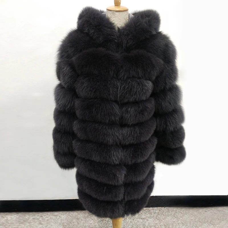 Женское зимнее пальто TOPFUR Черное короткое из натурального меха лисы 2019|Шубы и