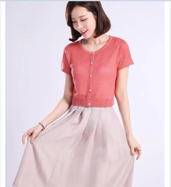 Новый летний и весенний женский ажурный трикотажный тонкий вязаный кардиган с