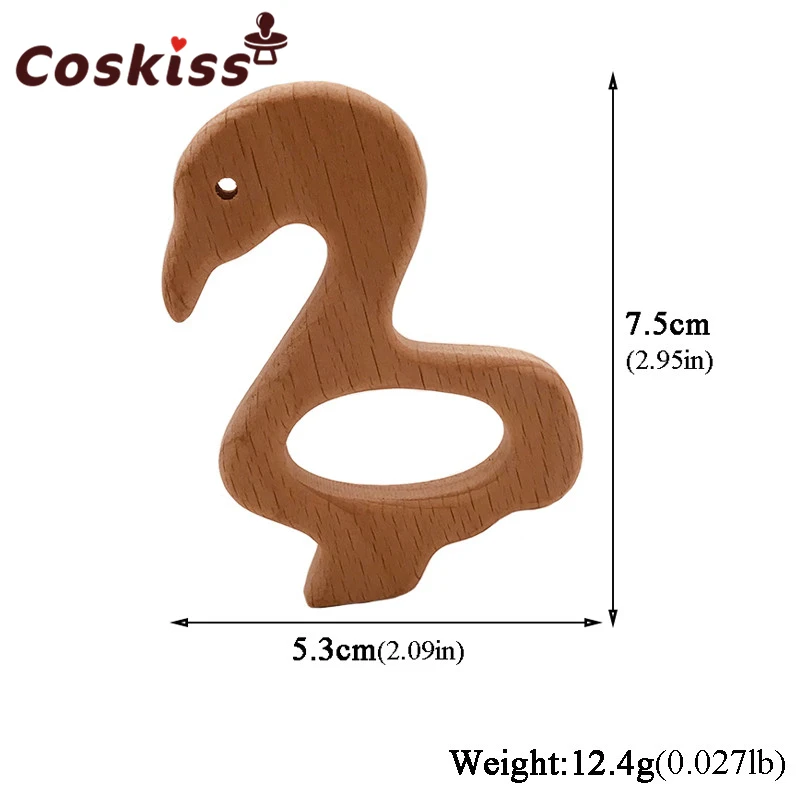 Mordedor org&aacute;nico para beb&eacute;, producto de madera de haya, Cisne, personalizado, colgante, respetuoso con el medio ambiente, seguro, juguetes para morder-5