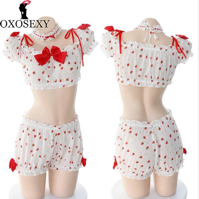 Белый топ с сердечками + шорты фонарики воротник Милое сексуальное нижнее белье