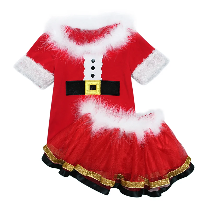 Christmas Costume For Kids Girls Set Santa Claus Gift Boutique Clothing Short Sleeved Tops+TUTU Skirt Suit Outfit 1-5 Years | Детская