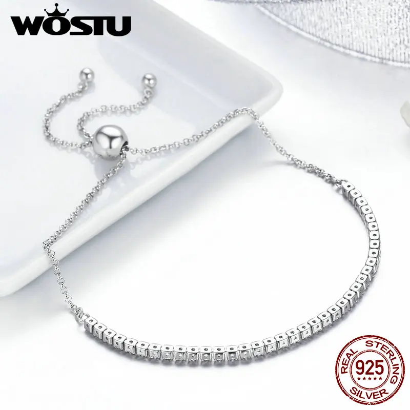 WOSTU Лидер продаж Настоящее серебро 925 проба сверкающая нить браслет цепочка для женщин ювелирные украшения подарки на удачу DXB029