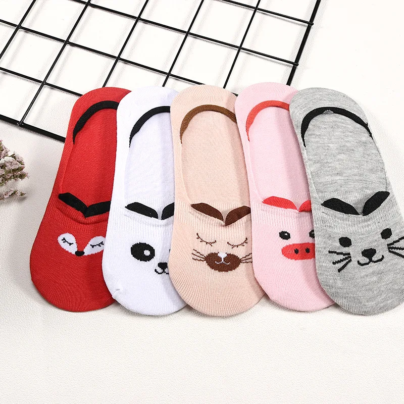 

5 Pairs/lot Spring Cotton Ankle Socks For Korea Women's Cartoon Animal Cat Panda Pig Short Socks Female Sokken Slippers Meias