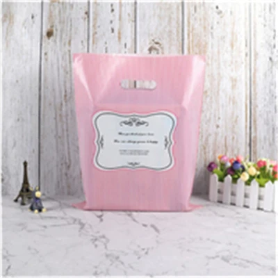 pink cute happy Цельность 50 шт больше размер рисунка Ювелирных изделий пластиковый мешок свадебный подарок толстый бутик подарок шоппинг упаковка пластиковые ручки сумки - Цвет: pink cute happy