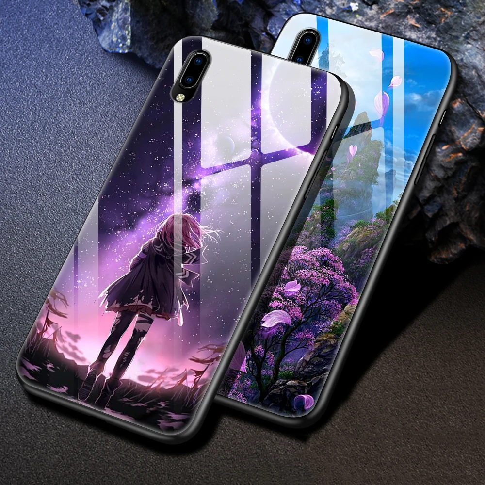 Чехол из закаленного стекла для Vivo Y91i Y91C силиконовый бампер твердая стеклянная