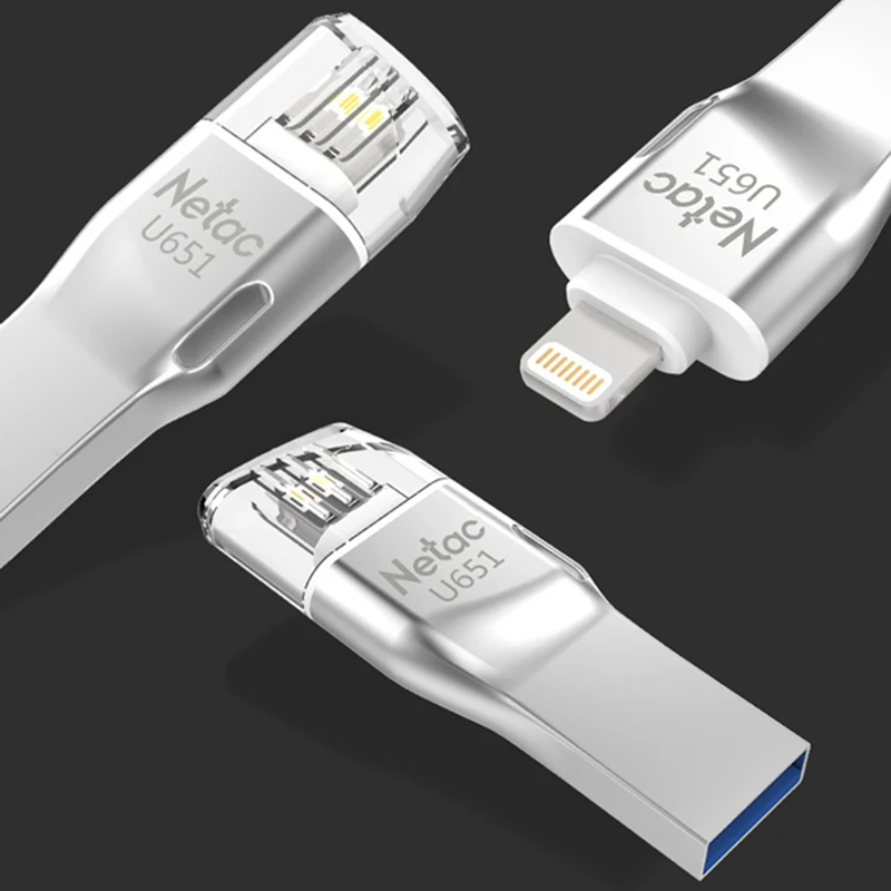 Netac U651 Lightning USB 3,0 OTG флеш-накопитель серебристый 32 Гб 64 Гб алюминиевый сплав USB3.0 флеш-диск металлический Флешка для iphone ipad PC