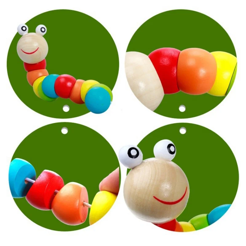 Wooden Caterpillar Toy Puzzle Baby Magical Insect Child Variety Twist-colored Toys Educational Kids Twisting Worm | Игрушки и хобби