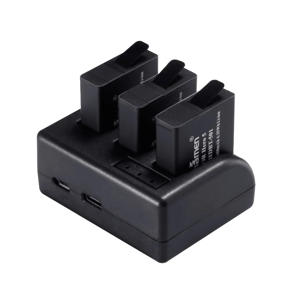 Mamen 3 шт 1650mAh Gopro 501 AHDBT-501 Аккумулятор для камеры+ 3 порта USB зарядное устройство для Gopro Hero 5 6 7 батарея для спортивной экшн-камеры