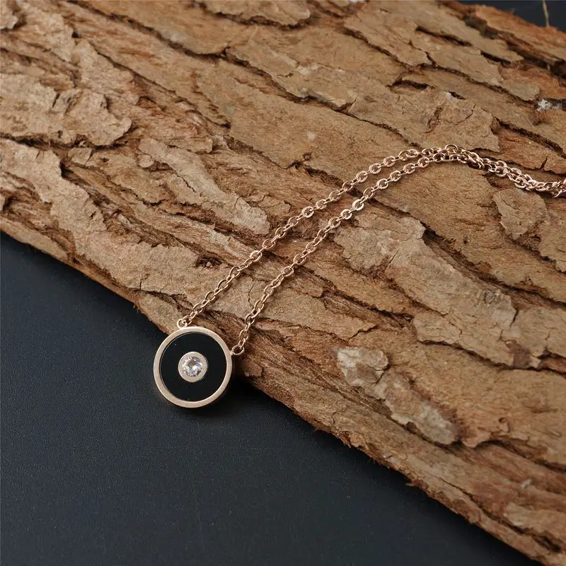 Черное круглое ожерелье с кулоном из нержавеющей стали золотым покрытием и