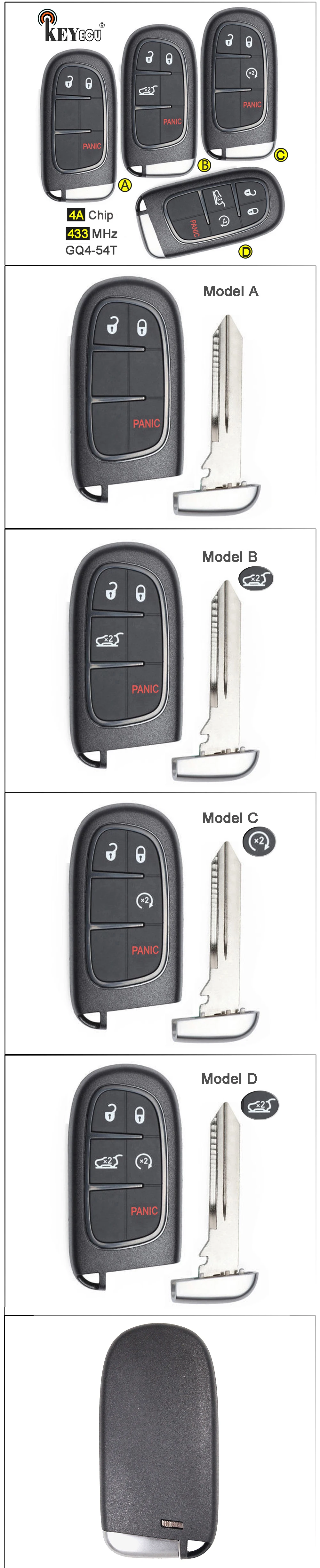 KEYECU 433 МГц 4A PCF7953M чип GQ4-54T 2+ 1/3+ 1/4+ 1, 3, 4, 5, кнопки дистанционный смарт ключ-брелок для Jeep Cherokee 16, 17, 18, 19