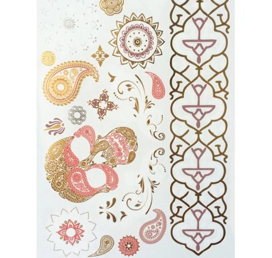 Лето водостойкое тату металик золото серебро Женская мода NO.81 100 Павлин перо