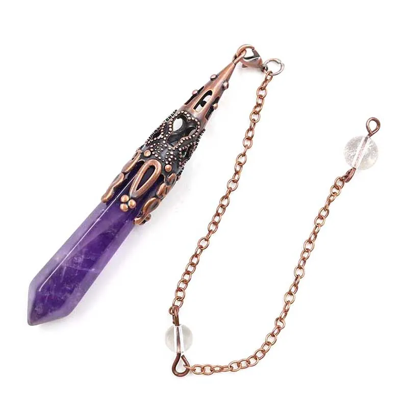 amethyst Ретро натуральный камень маятники для dowsing Исцеление чакры в рейки кристаллы кварц опал маятник wicca divination амулет ювелирные изделия - Окраска металла: amethyst