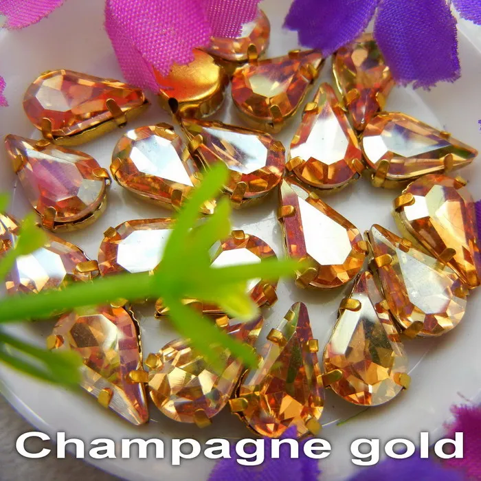 A14 Champagne gold Стеклянный кристалл золотой коготь 3*6 мм 6*10 мм 8*13 мм Необычные цвета тонкий капли воды Груша Форма пришить стразы бусины ручной работы diy - Цвет: A14 Champagne gold