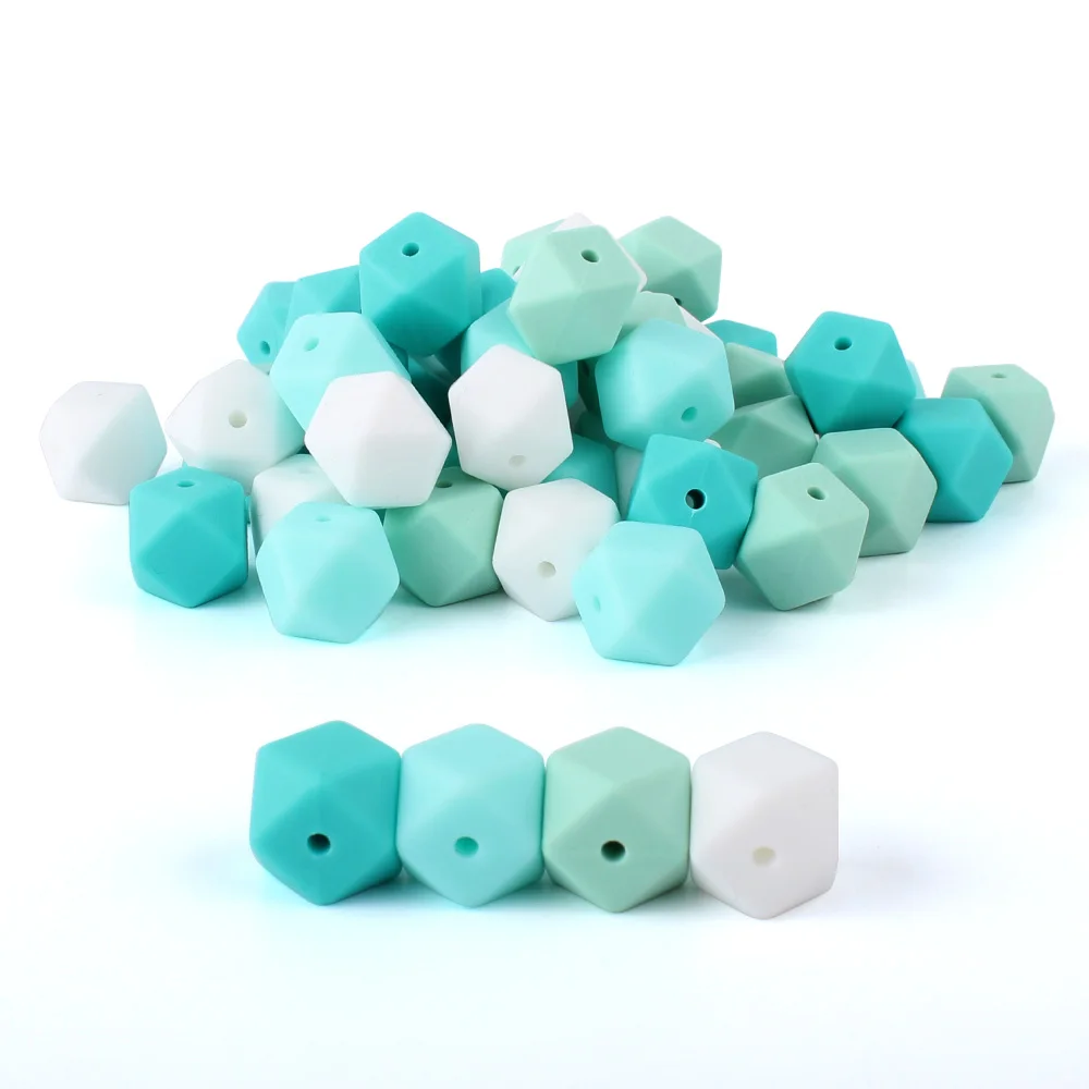 Mix Color 4 10 шт. 14 мм Мини шестигранные силиконовые бусины Детские трофеи пищевой класс кормящих силиконовые бусины-прорезыватели ожерелье соска цепь аксессуар - Цвет: Mix Color 4