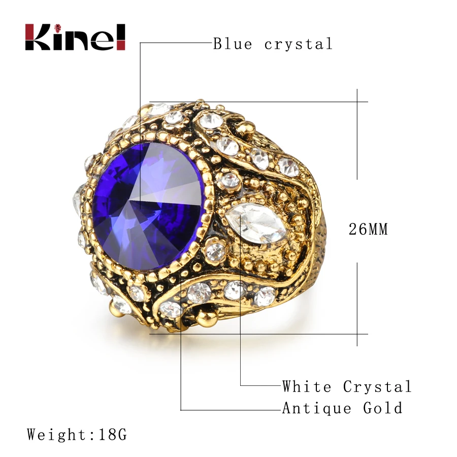 Фото Роскошные красные, синие, зеленые кольца Kinel для женщин, винтажные антикварные золотые кольца, турецкие индийские ювелирные изделия №2