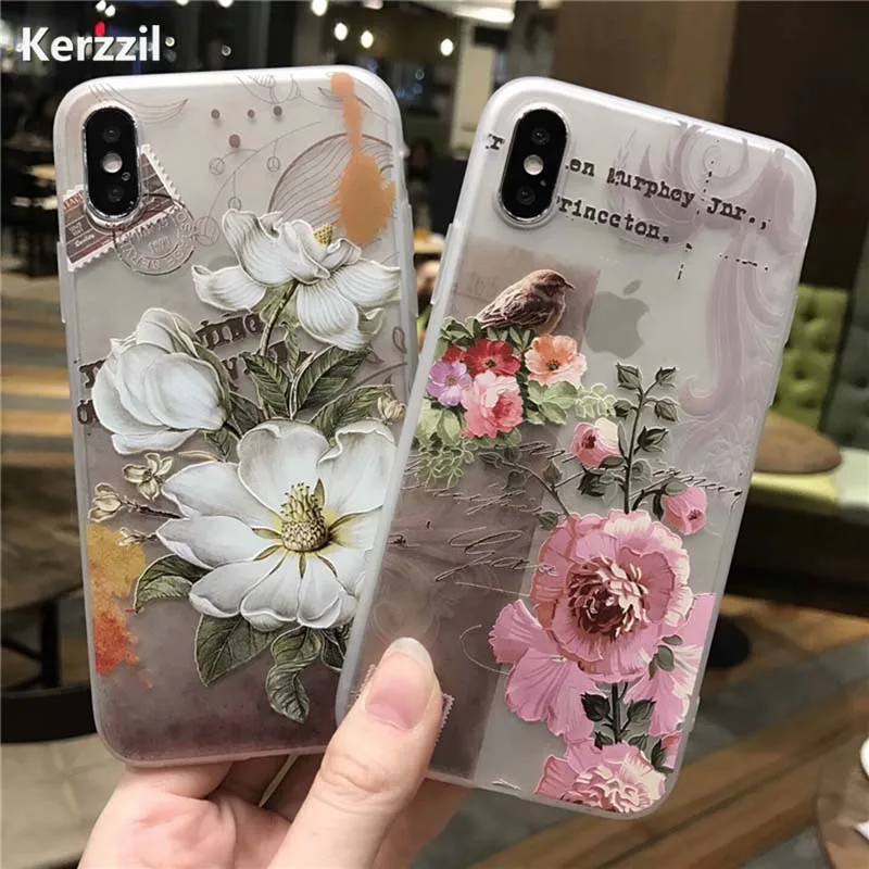 Kerzzil чехол для телефона с объемным рельефным персиковым кружевом и розами iPhone 7 6 6S