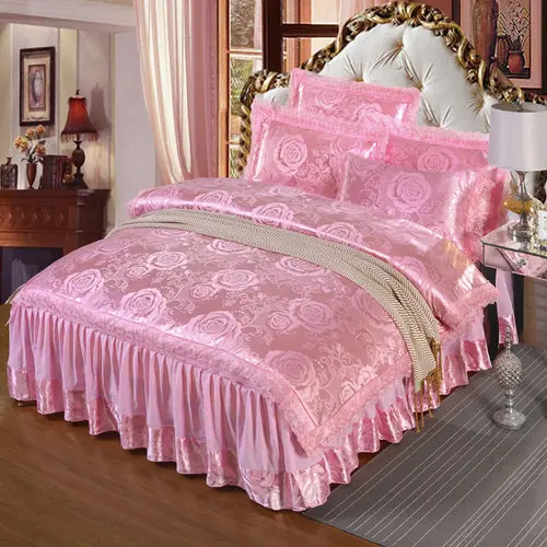 10 4 шт. Сатиновые Роскошные кружевные комплекты постельного белья, набор пододеяльников, набор постельного белья с юбкой, наволочка, постельное белье 52 - Цвет: 10