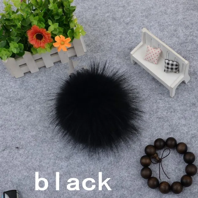 14/16/18 см DIY из натурального енота меховым помпоном и пышная юбка из натурального меха с меховым помпоном для зимние Для женщин шляпа шапка вязаная шапка головные уборы Skullies - Цвет: black 14cm