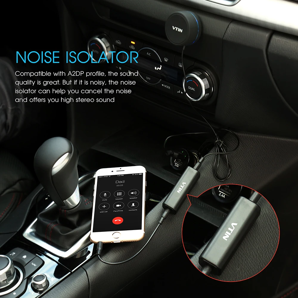Автомобильный комплект VicTsing Bluetooth 4,0 с поддержкой громкой связи, беспроводной автомобильный стерео аудио музыкальный приемник 3,5 мм Aux вход, два порта, USB Автомобильное зарядное устройство
