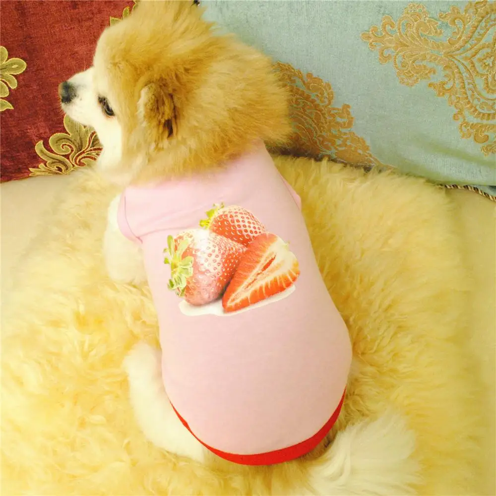2021 Summer Breathable Dogs Vests Soft Cotton Small Chihuahua Clothes Printed Strawberry Cats Use Fashion Style Pet Products | Дом и сад