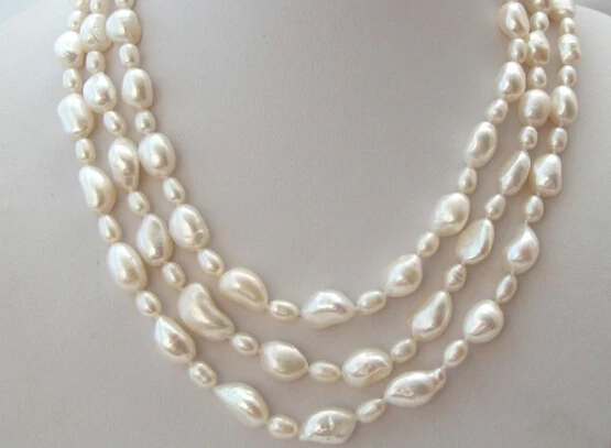 Jew3109 классический 3 рядов большой барокко белый пресной воды культивированного