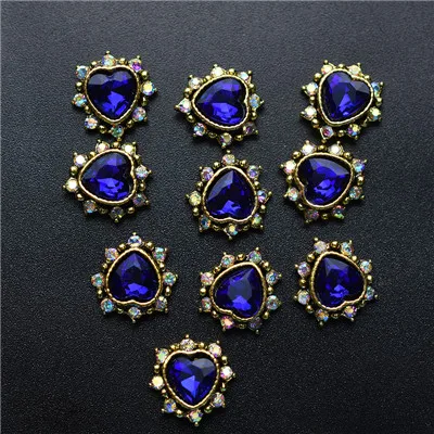 10Pcs-Heart-Blue 10 шт 3D Стразы для ногтей, блестящий кристалл алмаза для ногтей, металлические украшения для ногтей, украшения DIY, амулеты - Цвет: 10Pcs-Heart-Blue
