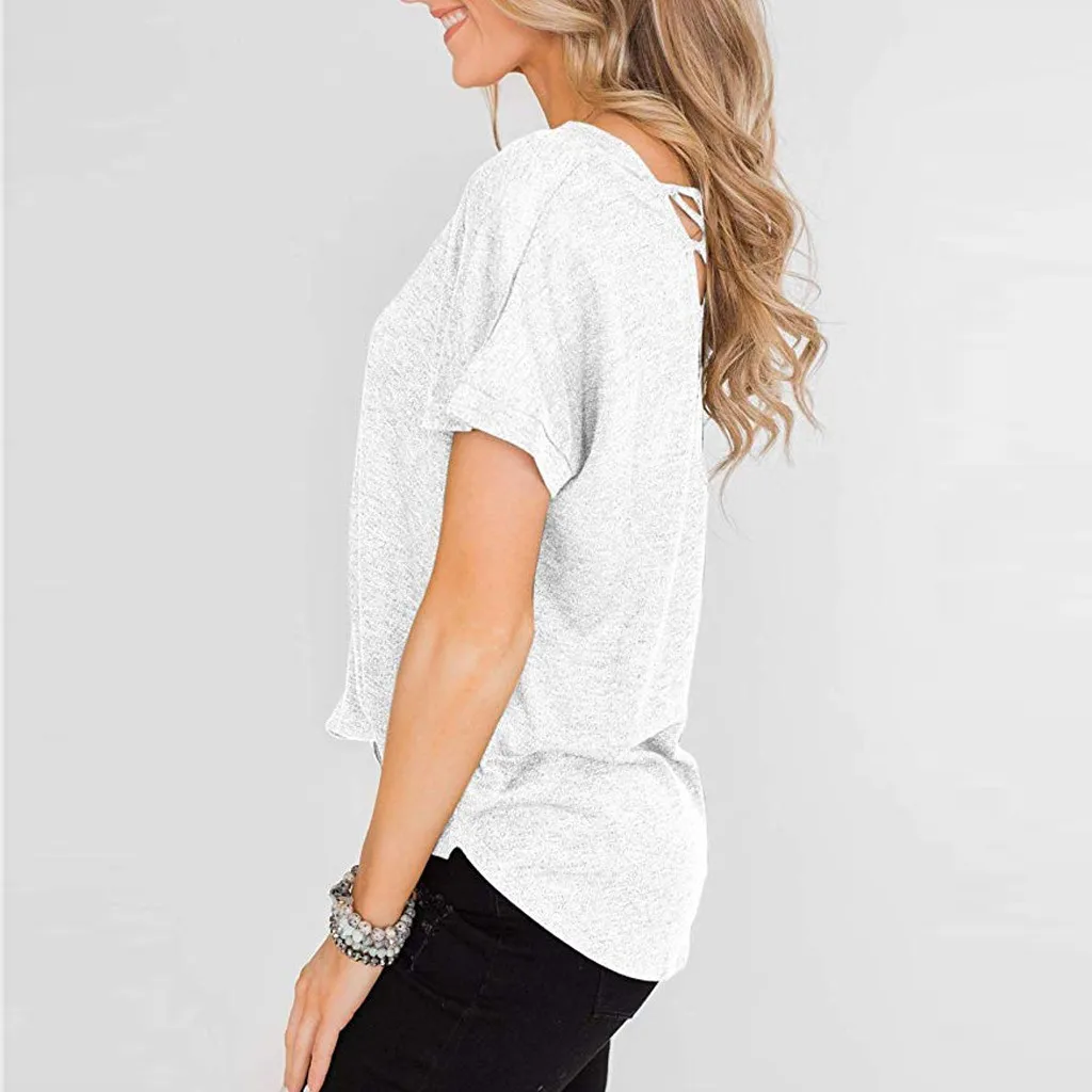 Модная Однотонная рубашка с v образным вырезом Женская летняя сексуальная