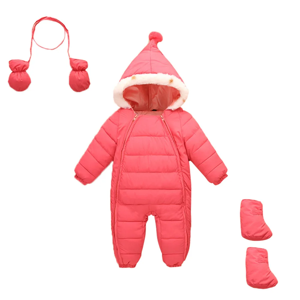 Ребенка Детский Зимний Комбинезон + Перчатки Footies Младенческой Капюшоном