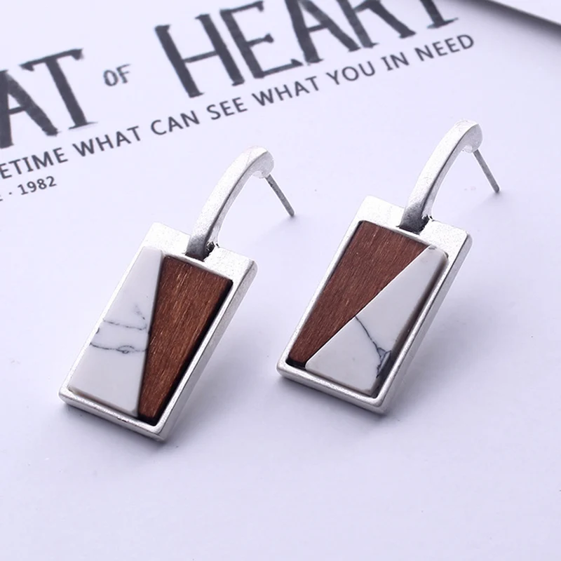 Earrings Retro Rectangular Wood Pendant Jewelry for Women Party Wedding M8694 | Украшения и аксессуары