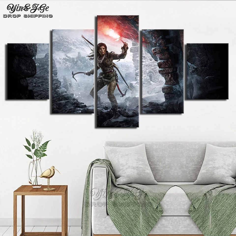 Canvas Painting Home Wall Art Prints Frame 5 Pieces Game Rise of the tomb raider Abstract Poster Modular Living Room Decoration | Дом и сад