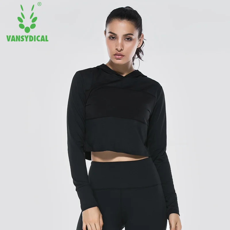 Vansydical женская рубашка для бега куртка йоги спортивная с капюшоном фитнеса