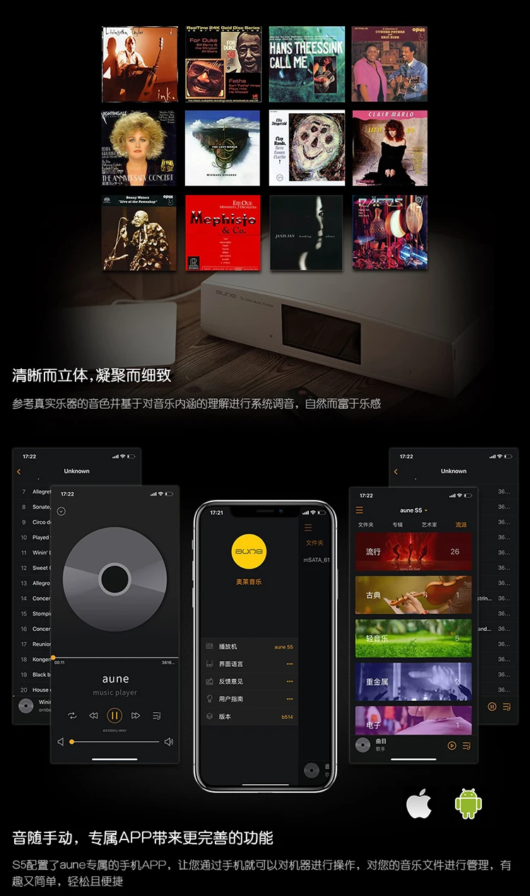 Aune S5A DSD/FLAC/APE цифровой проигрыватель сети Wi-Fi, Hi-Fi, Audiophile DLNA FPGA музыкальный плеер с RCA NAS декодирования Выход DAC приложение