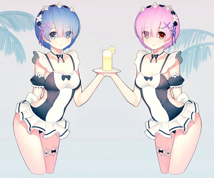 Re zero Re: жизнь в другом мире от Zero рам и рем купальник фан-арт+ аксессуары Полный комплект