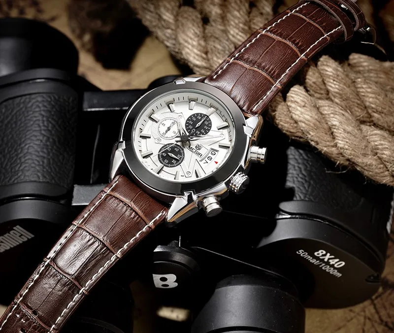 Megir оригинальные мужские кварцевые часы Reloj Hombre кожа бизнес часы мужские часы хронограф армии военные часы спортивные для мужчин