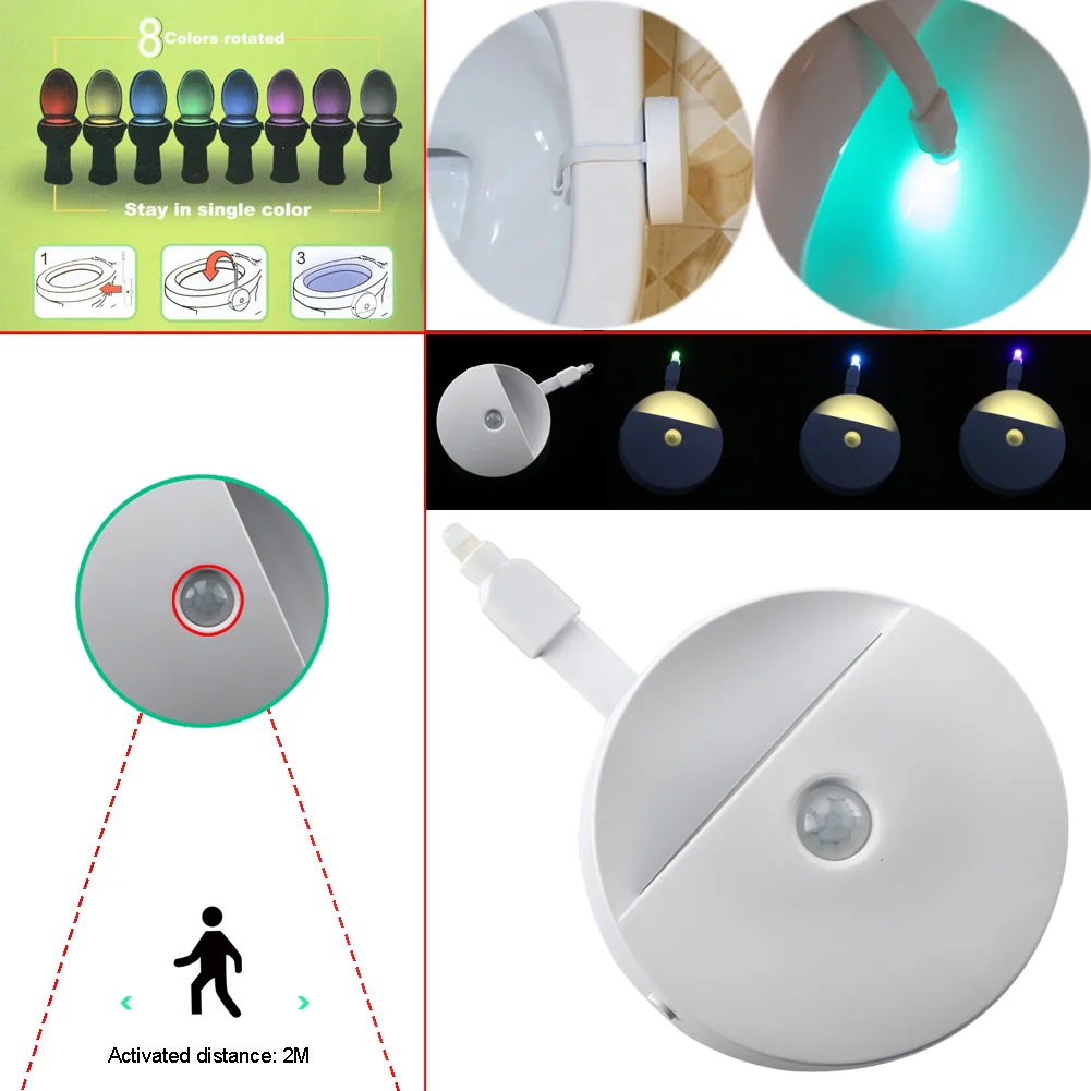 Цветной туалетный ночник с активированным человеческим движением светодиодный